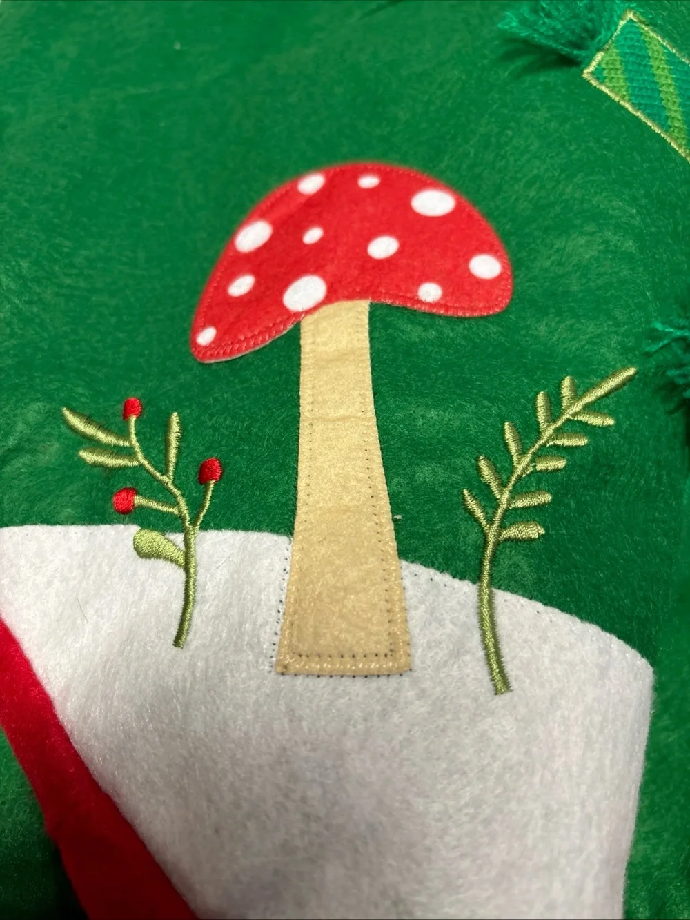 Green Holiday Time Snowman & Penguin 48 inch Felt Tree Skirt